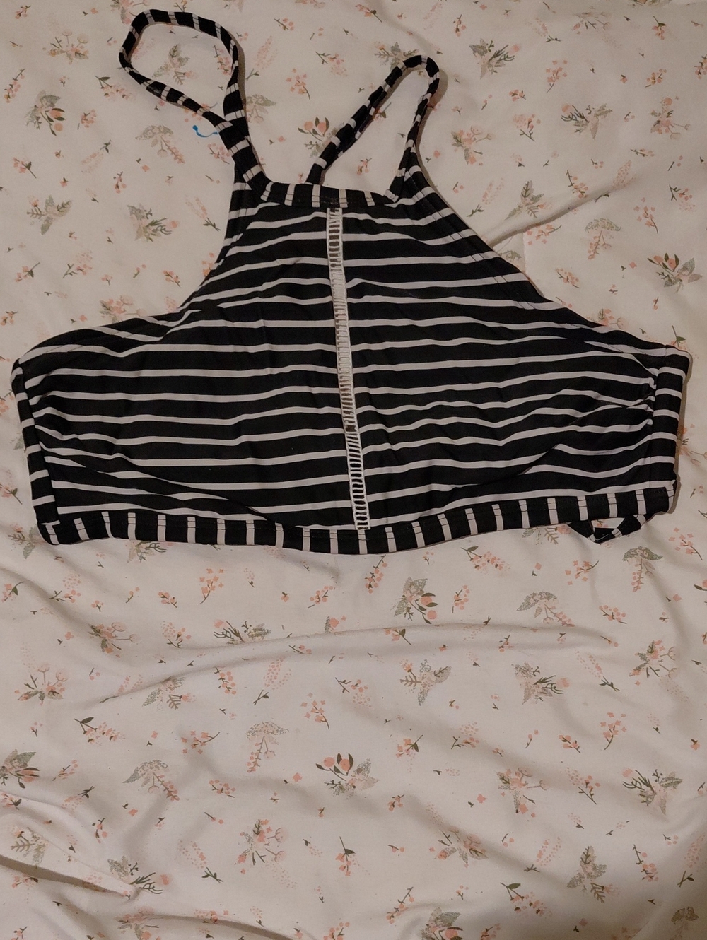 Xhilaration Black and White Striped Halter Crop Top